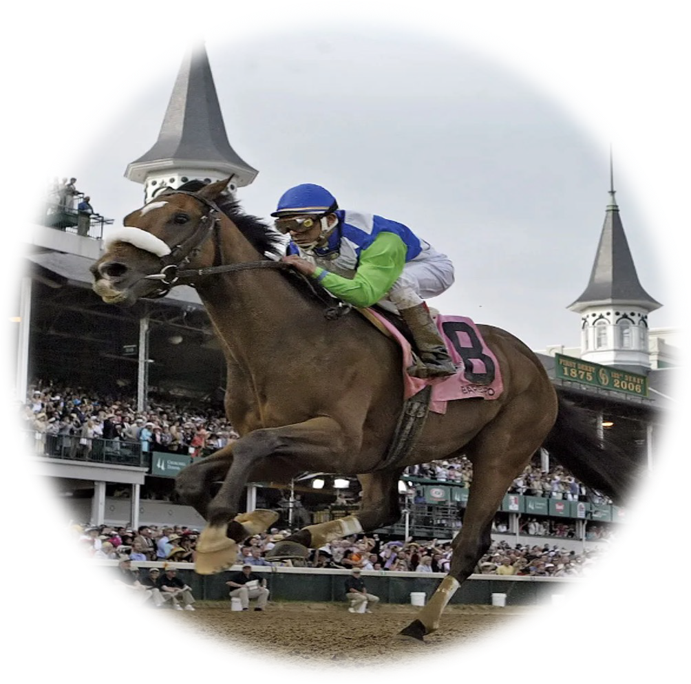 Jockey racing on horseback.